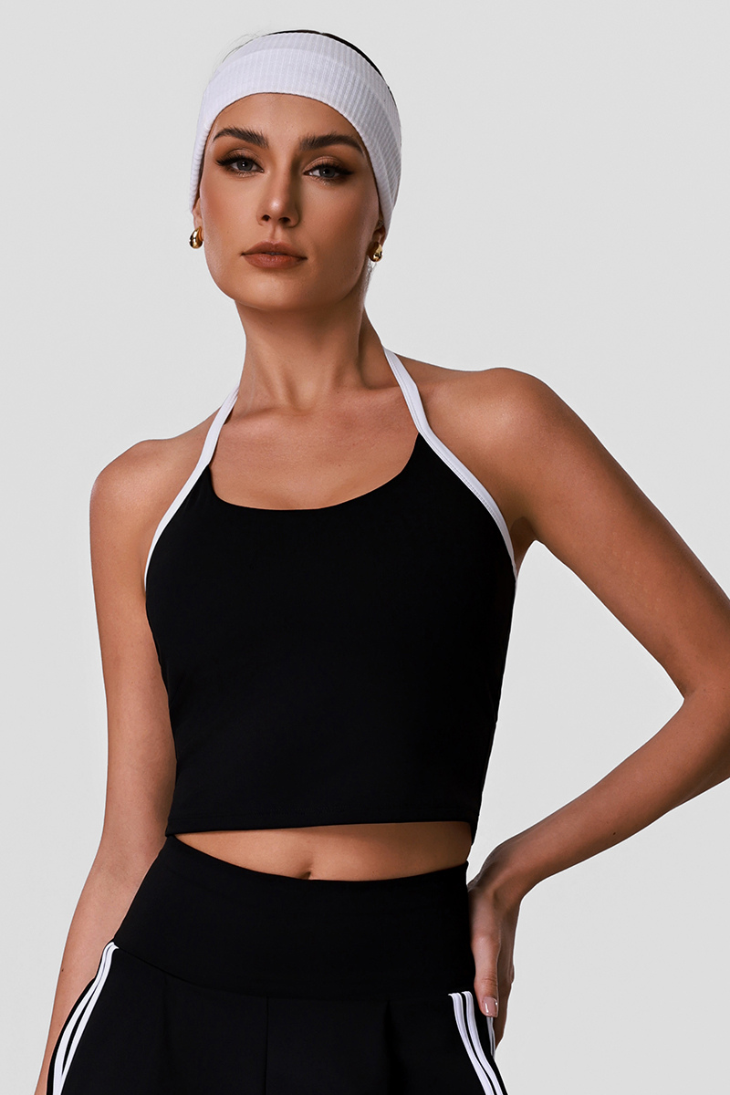 Women's Athletic Color-Block Halter Neck Crpped Tank Top