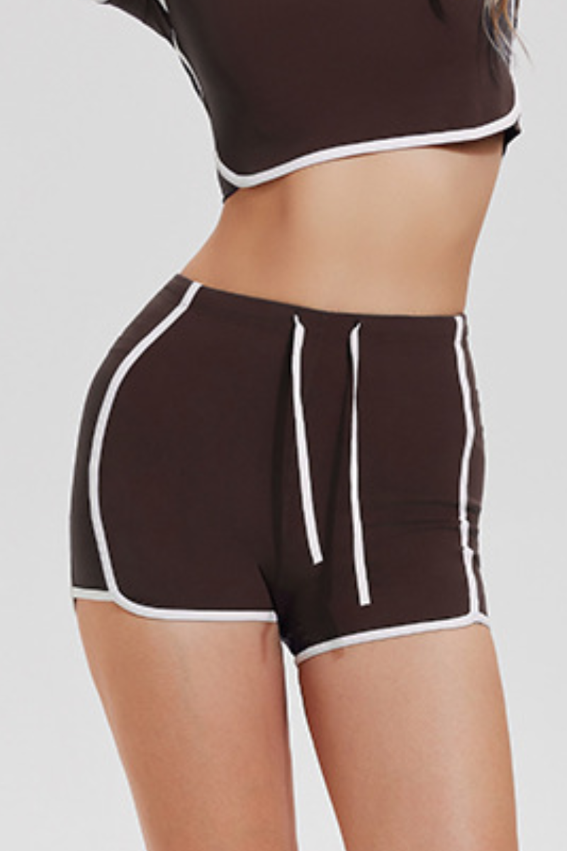 Women's Contrast Trim Drawstring Side Pocket Fitness Shorts