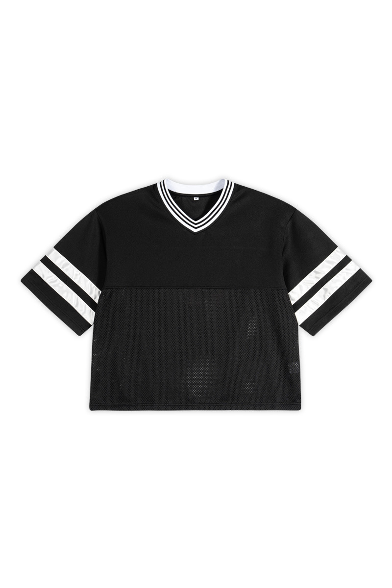 Unisex Striped Color Block Mesh Athletic Football Jersey Tee