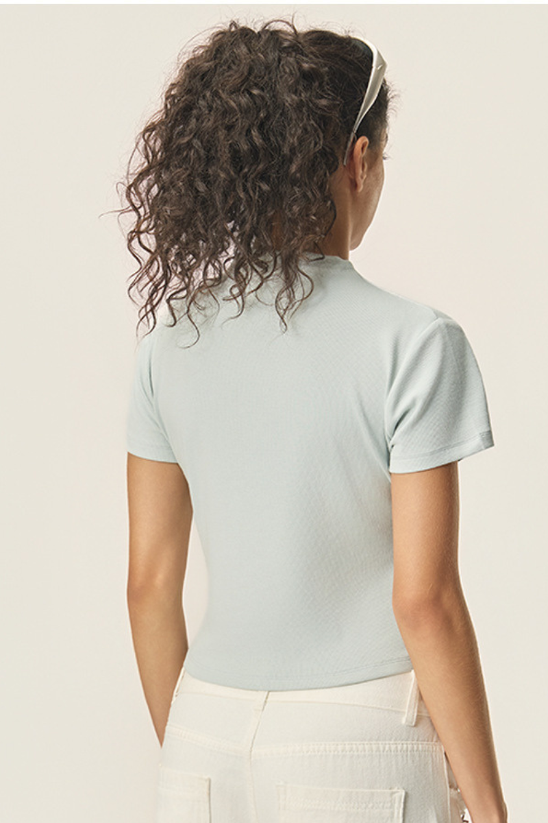 Women's 260g Mock Neck Soft Stretch Multicolor Slim Tee