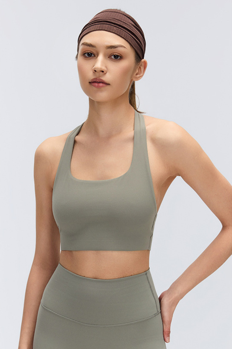 Women's Halter Stretch Removable Pads Solid  Sports Bra