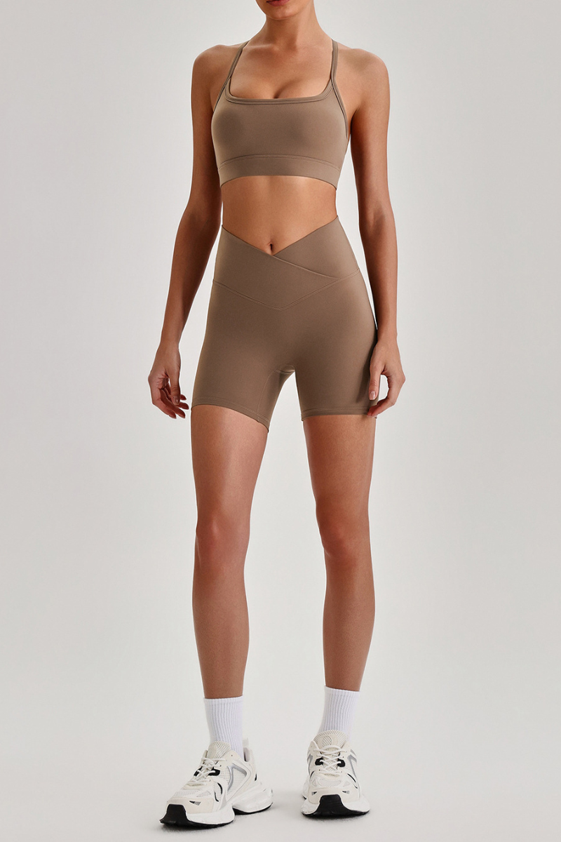 Women's Brushed Set:Cutout Back Bra & V-waist Yoga Shorts