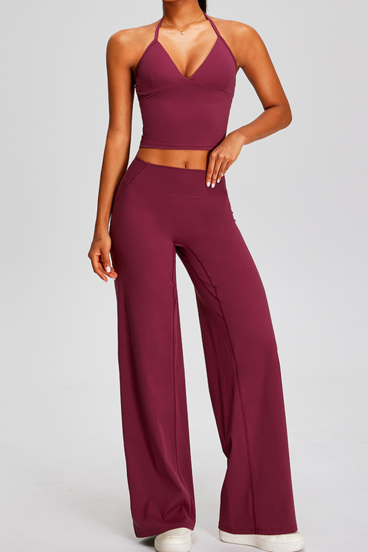 Women's Athletic Sets:Halter Triangle Cup Tank Top & Pants