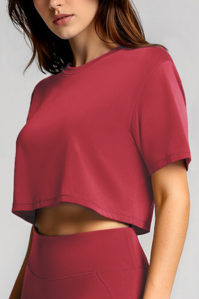Women's Basic Crew Neck Loose Cropped Sports T-shirt