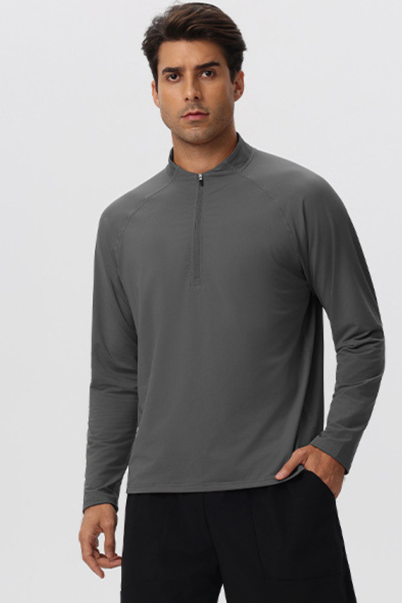 Men's Half Zip Raglan Quick Dry Athletic Long Sleeve T-Shirt