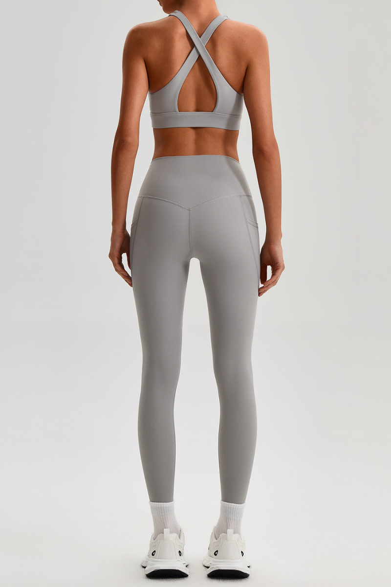 Women's Cross Back Bra & Side Pocket Yoga Leggings Set
