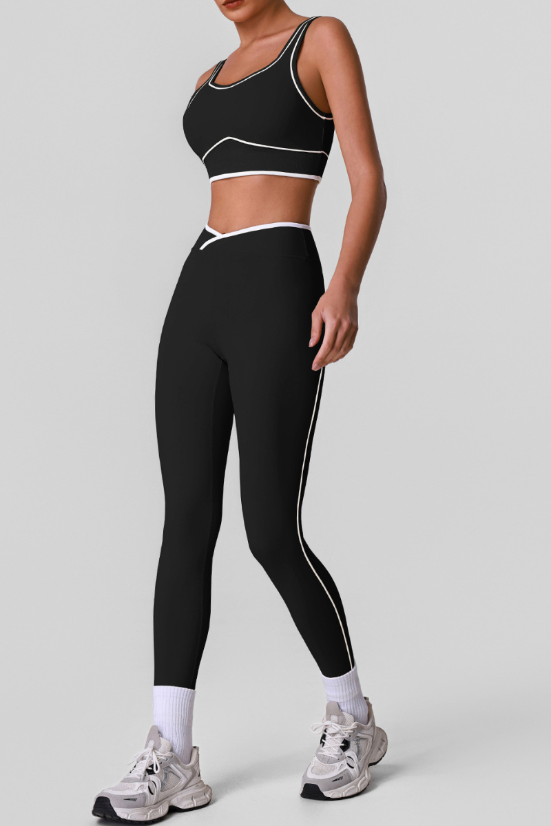 Women's Color Block Crossover Waist Stretchy 2-Piece Sets