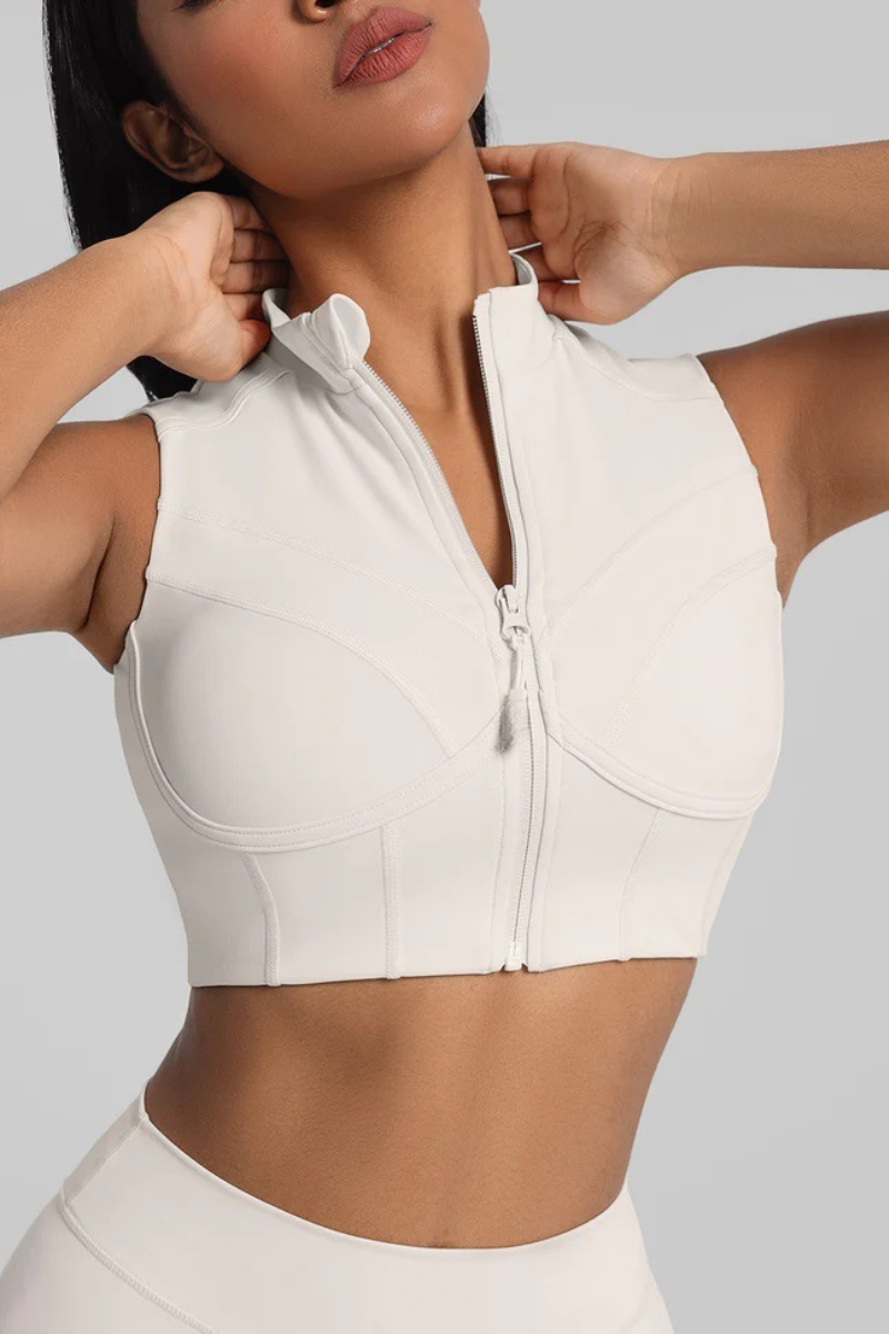 Women's Athletic Zipper Cropped Mock Neck Yoga Bra