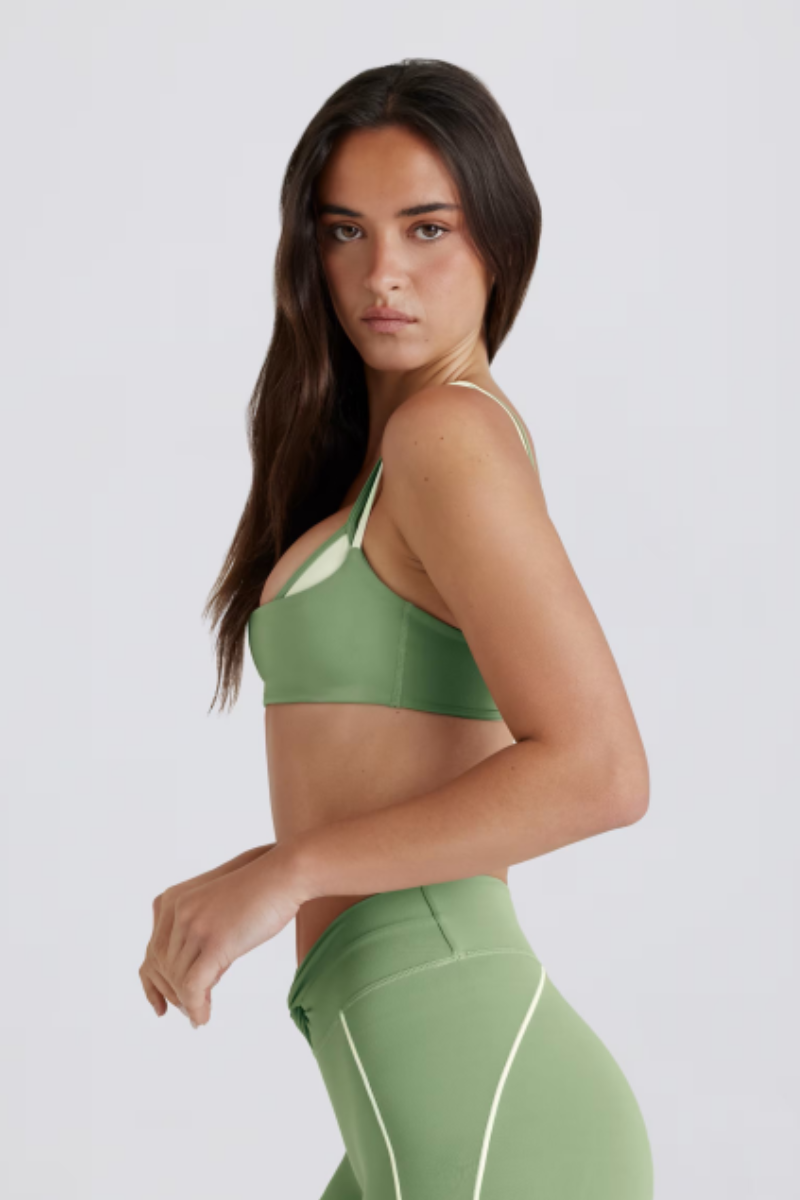 Women's Color-Block Double Thin Strap Twist Back Yoga Bra