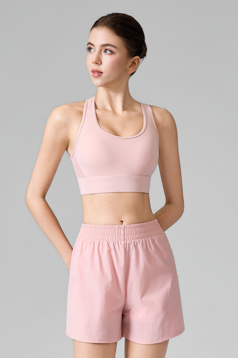 Women's Mesh Panel Racerback Bra And Shorts Two Piece Sets