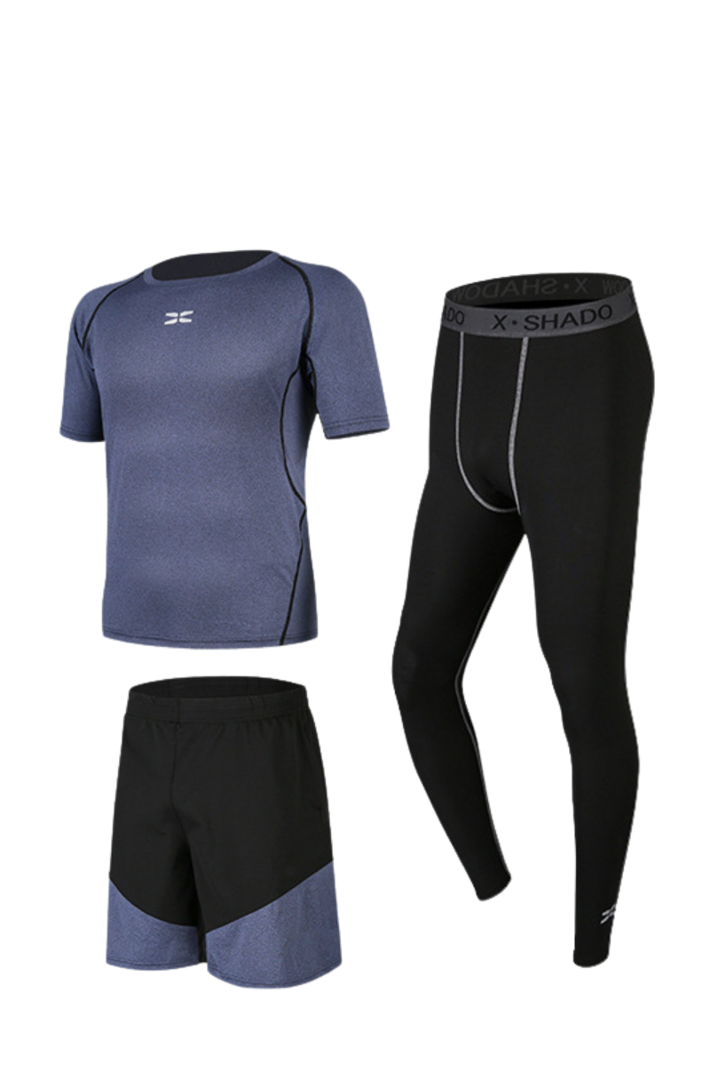 Men's 3-Piece Sports Sets:T-shirts & Leggings & Shorts