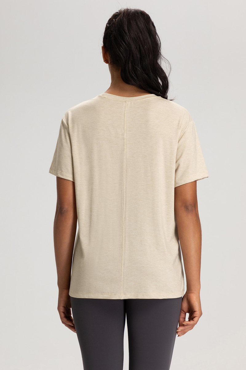 Women Solid Breathable Relaxed-Fit Yoga Short-Sleeve T-Shirt