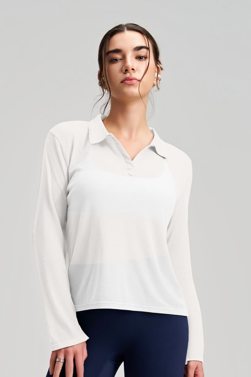 Women's Comfortable Breathable Polo Collar Long Sleeve Top