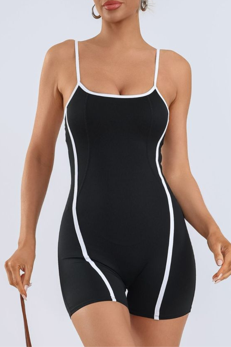 Women's Adjustable Thin Strap Contrast Stripe Padded Romper