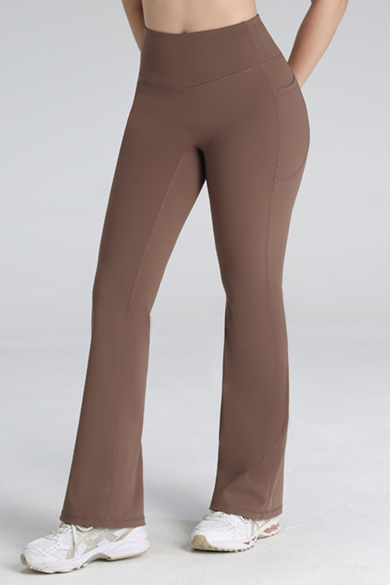 Women's High-Waisted Side Pocket Sports Flared Yoga Pants