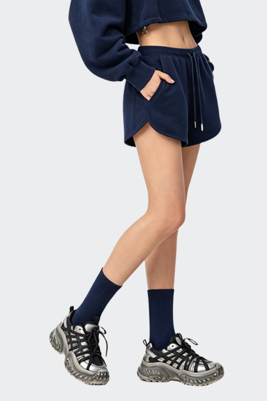 Women's Drawstring Curved Split Side Pocket Sports Shorts