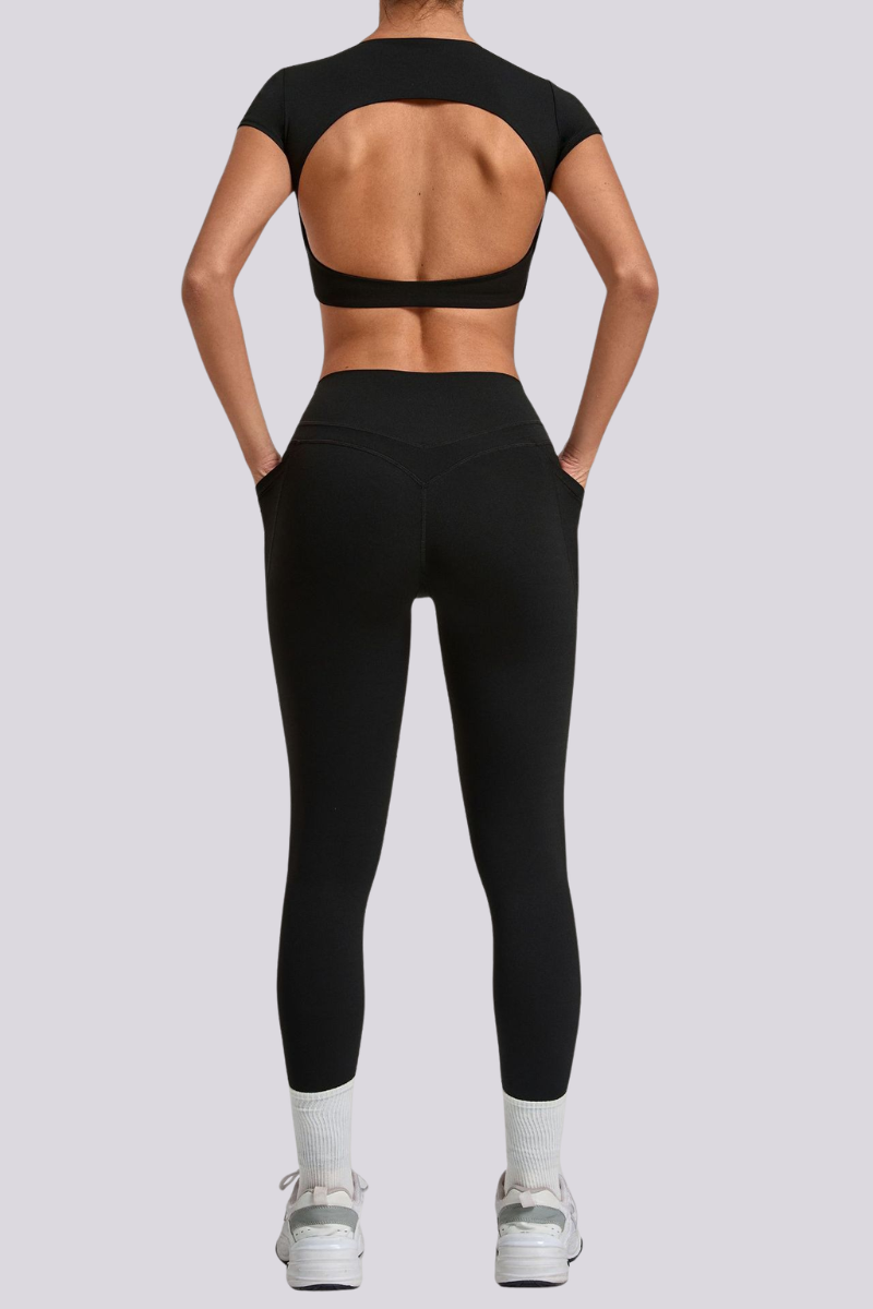 Women's Cut Out Cropped T-shirt And Leggings Yoga Sets