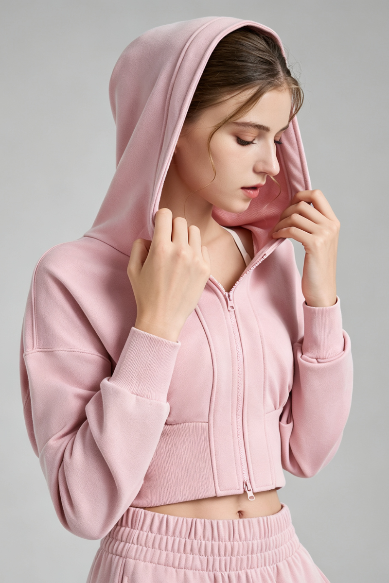 Women's Fall Dual-Zipper Cropped Drop Shoulder Hooded Jacket