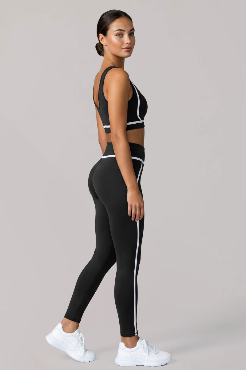 Women's Contrast-Line Bra And Leggings Sport Yoga Piece Sets