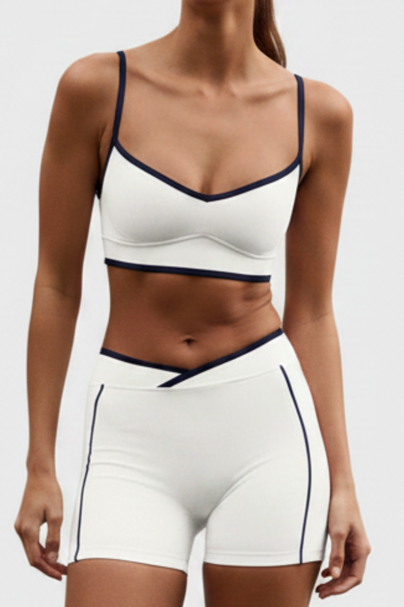 Women's Nude Color Sports Bra And Shorts Two Piece Set