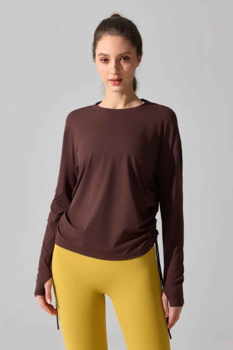 Women's Double Side Drawstring Thumb Hole Long Cover-Up