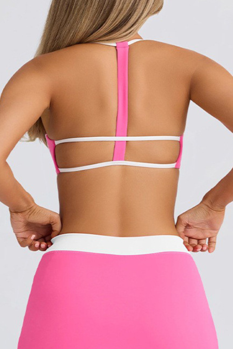 Women's Contrast Halter T-Back Square Neck Sports Bra