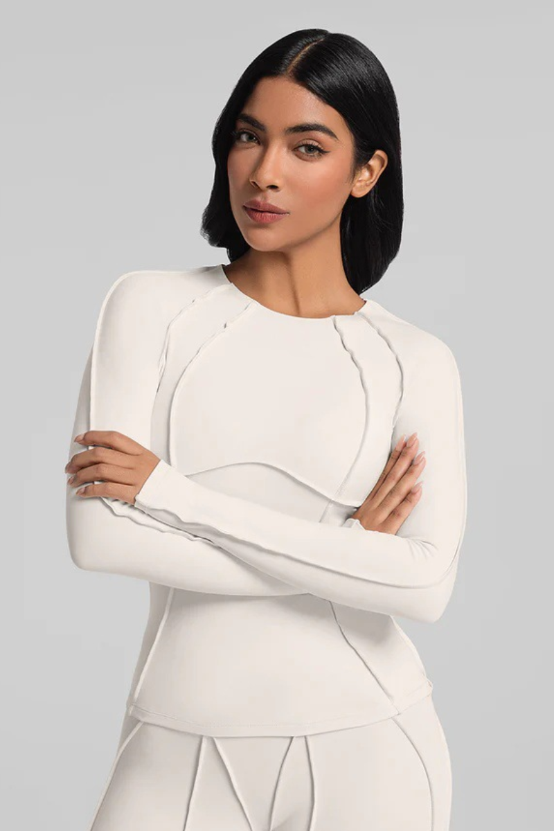 Women's Athletic Seam Detail Cropped Yoga Long Sleeve Top