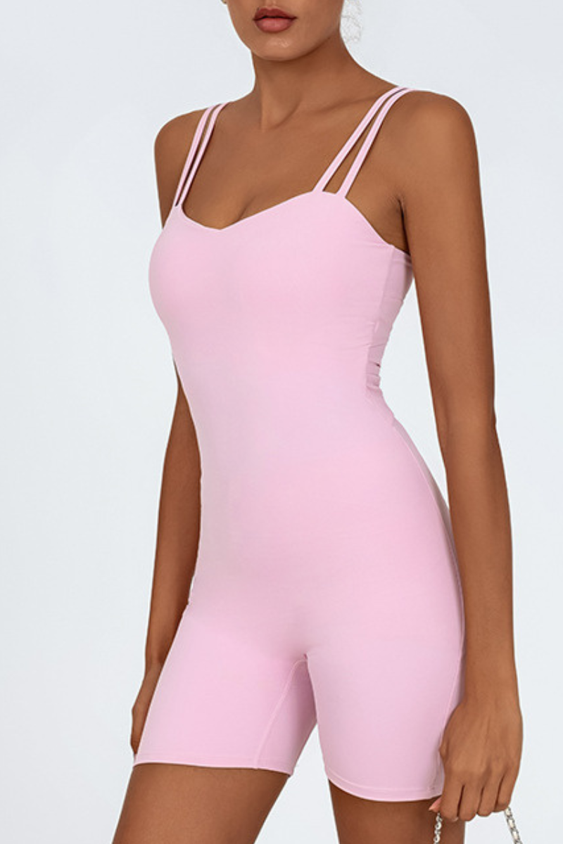 Women's Double Thin Strap Twist Cutout Back Workout Jumpsuit
