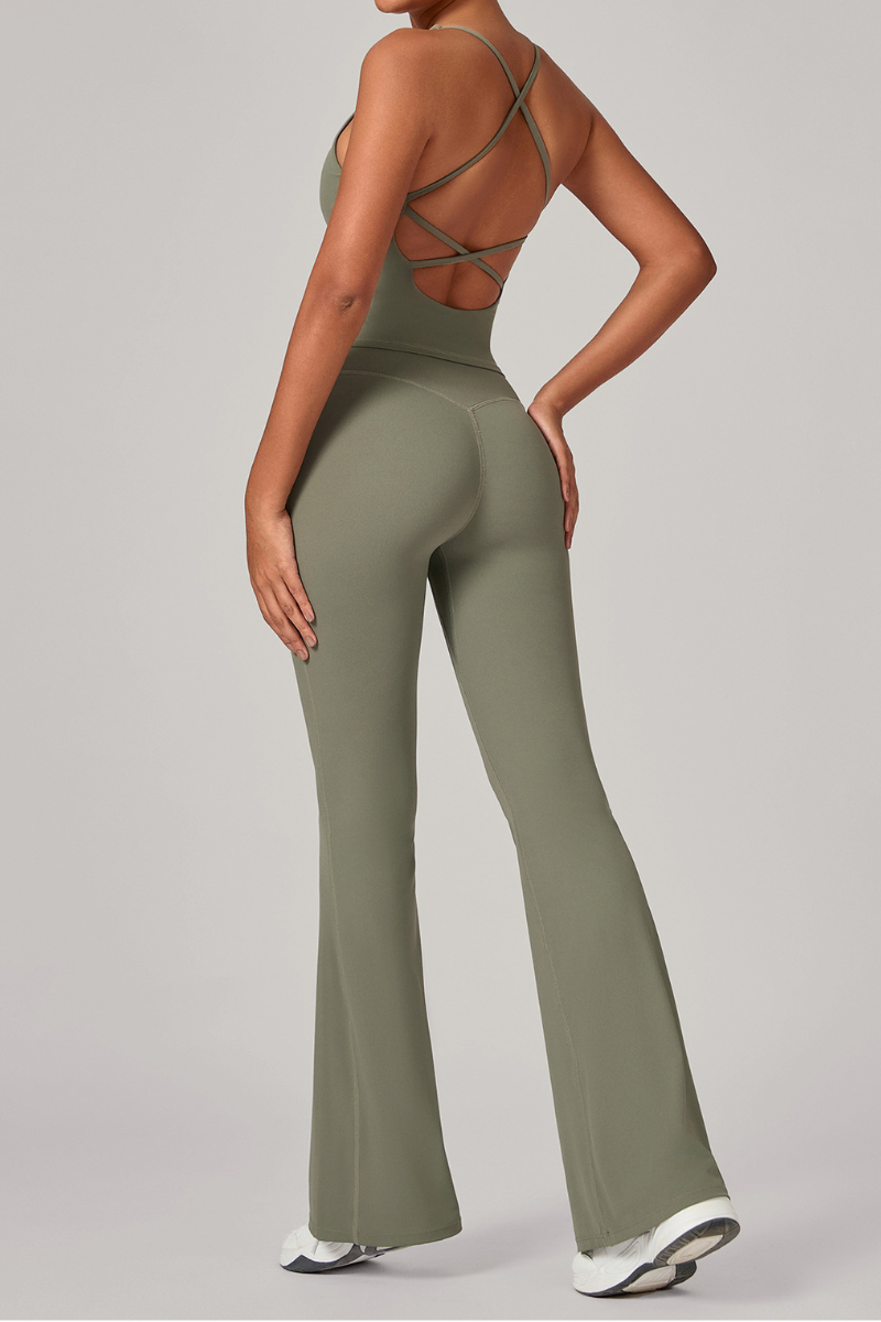 Women's Athletic Set:U-neck Cross Back Tank Top&Flare Pants
