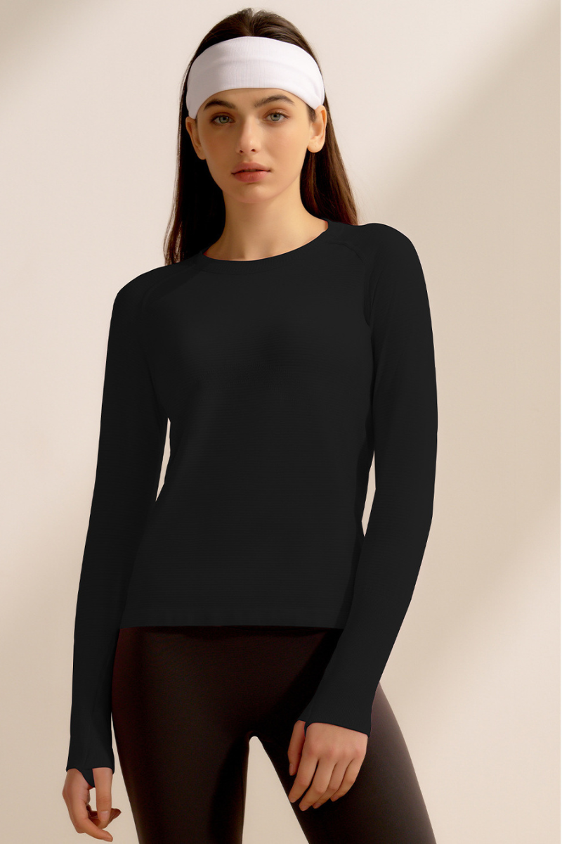 Women Spring Finger Cuffs Quick Dry Long Sleeve Sports Top