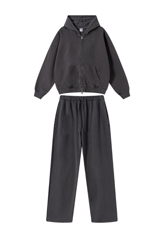 Unisex Fall Vintage Cotton Set:Hooded Jacket And Sweatpants