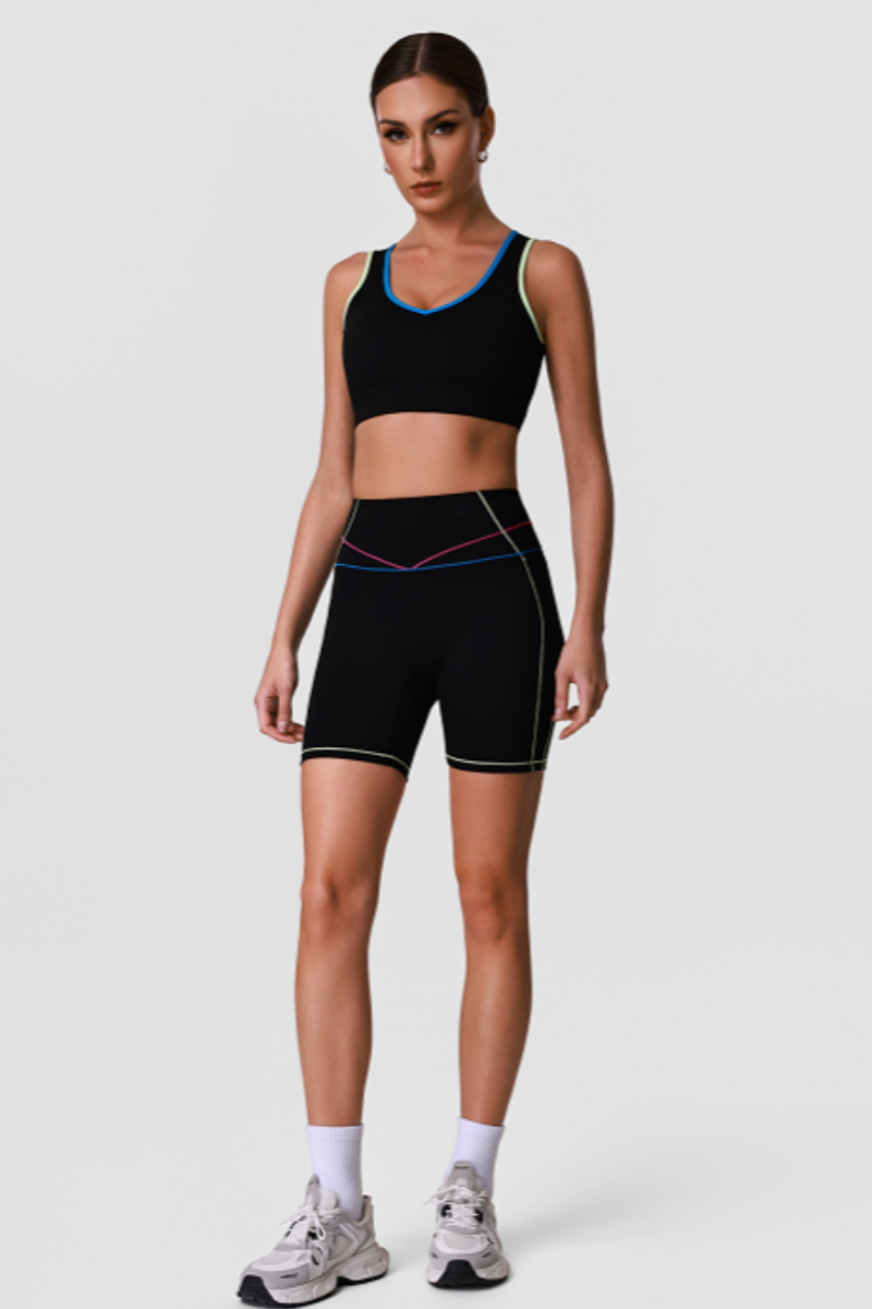 Women's Color Block Cutout Back Sports Bra & Shorts Set