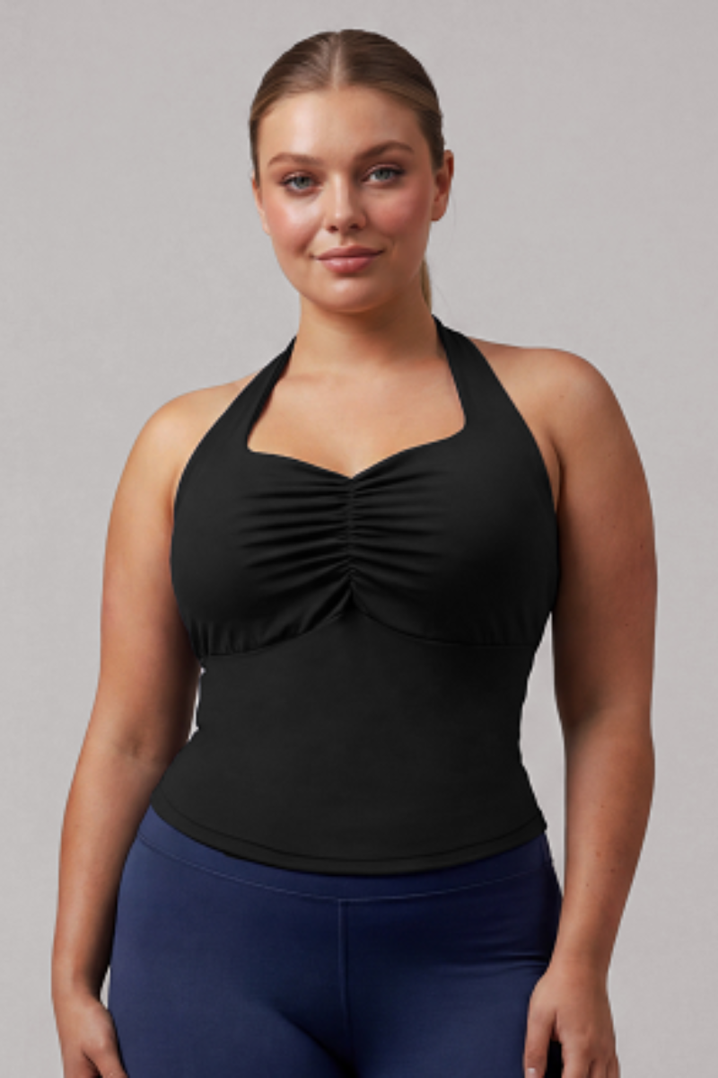 Plus Size Women's Halter Ruched V-Neck Sports Tank Top