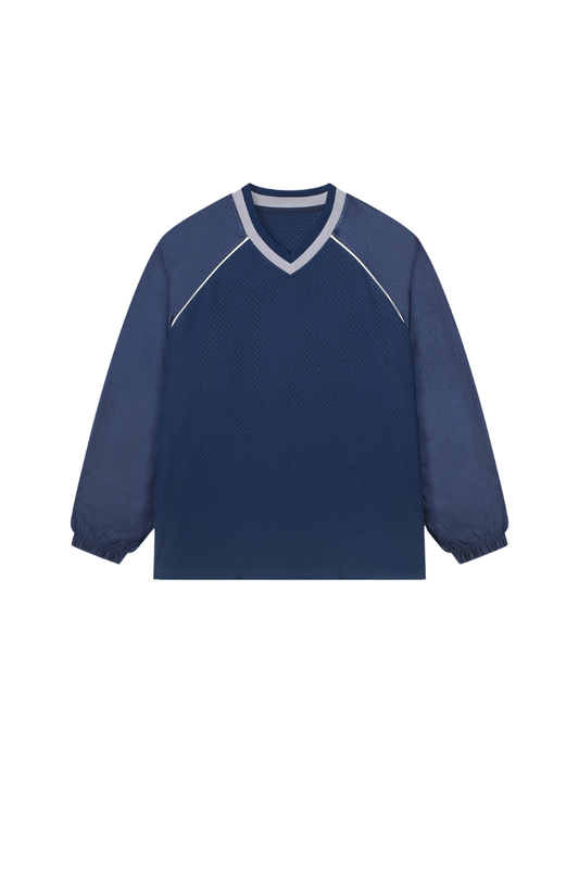 Unisex Mesh V-Neck Raglan Color Block Long Sleeve Jersey