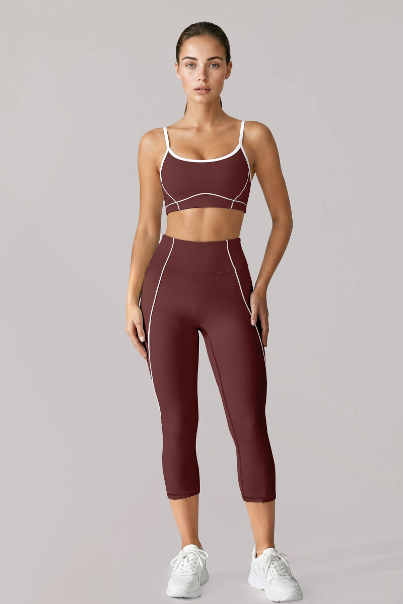 Women's Contrast-Line Bra And Capri Leggings Yoga Set