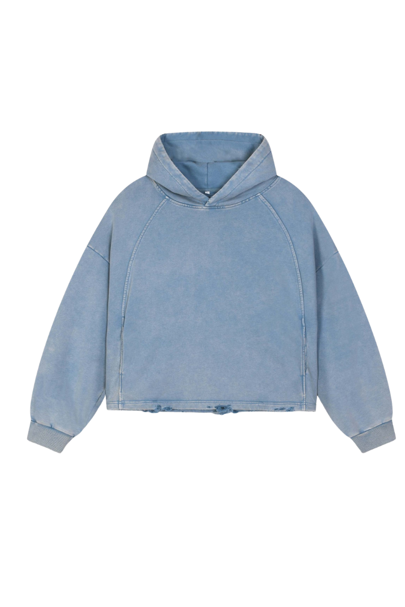 Unisex Fall Vintage Washed Raw Hem Crop Boxy Hoodie
