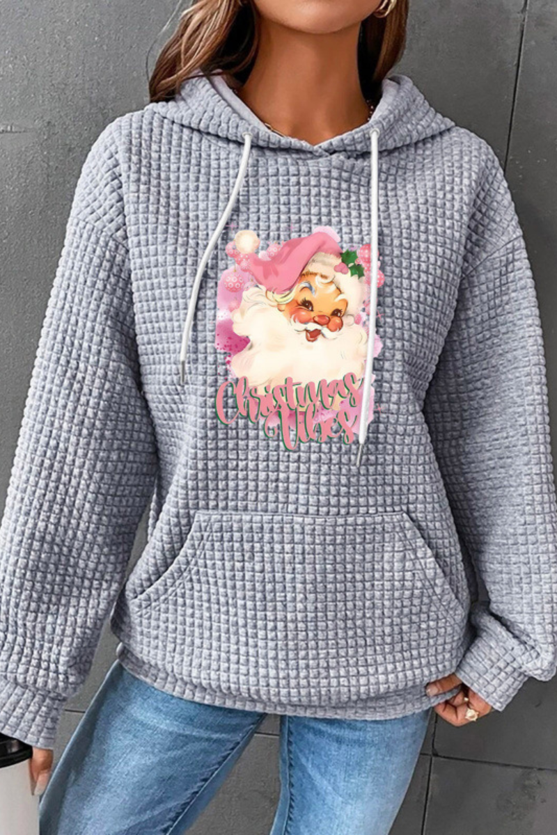 Women's Fall/Winter Christmas Print Waffle Knit Hoodie