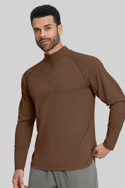 Men's Brushed Collar Semi-Zip Casual Sports Long Sleeve T-shirt