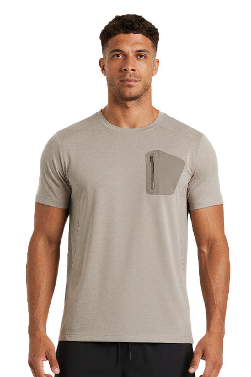 Men's Summer Crew Neck Front Pocket Outdoor Athletic T-shirt