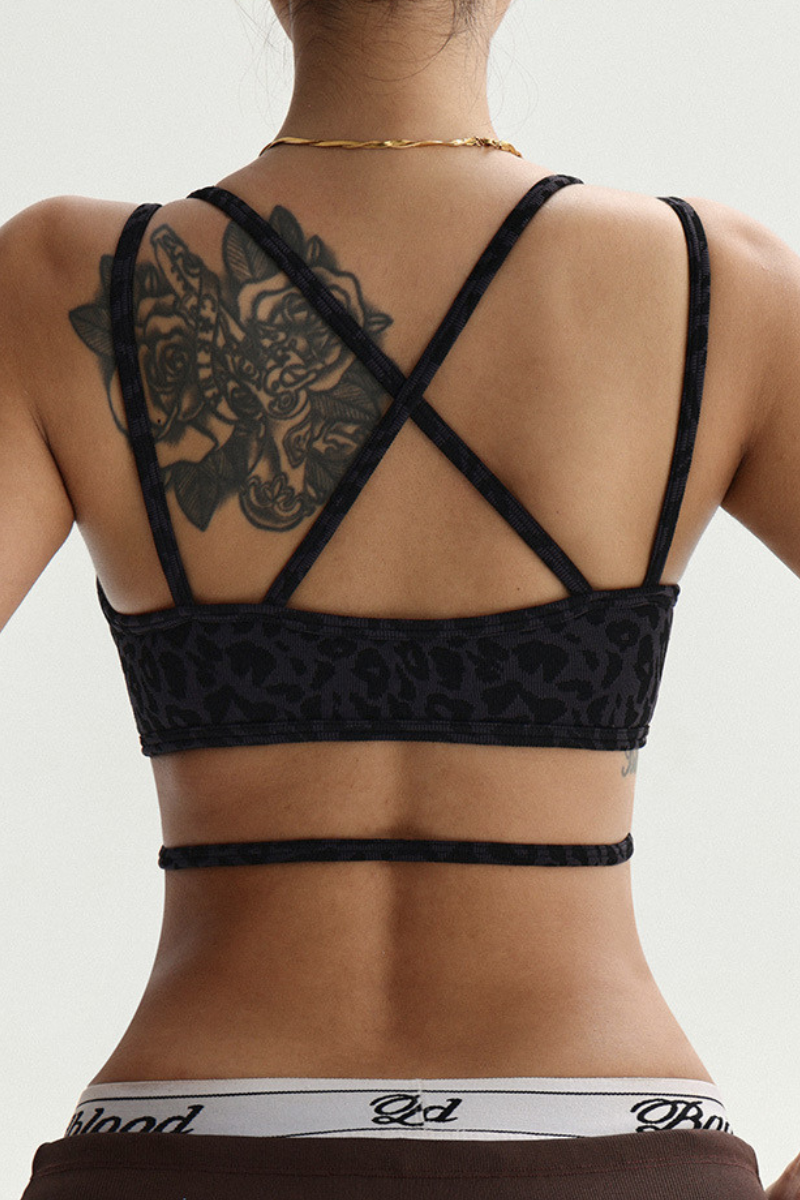 Women's Leopard Print Crisscross Strap Back Sports Bra