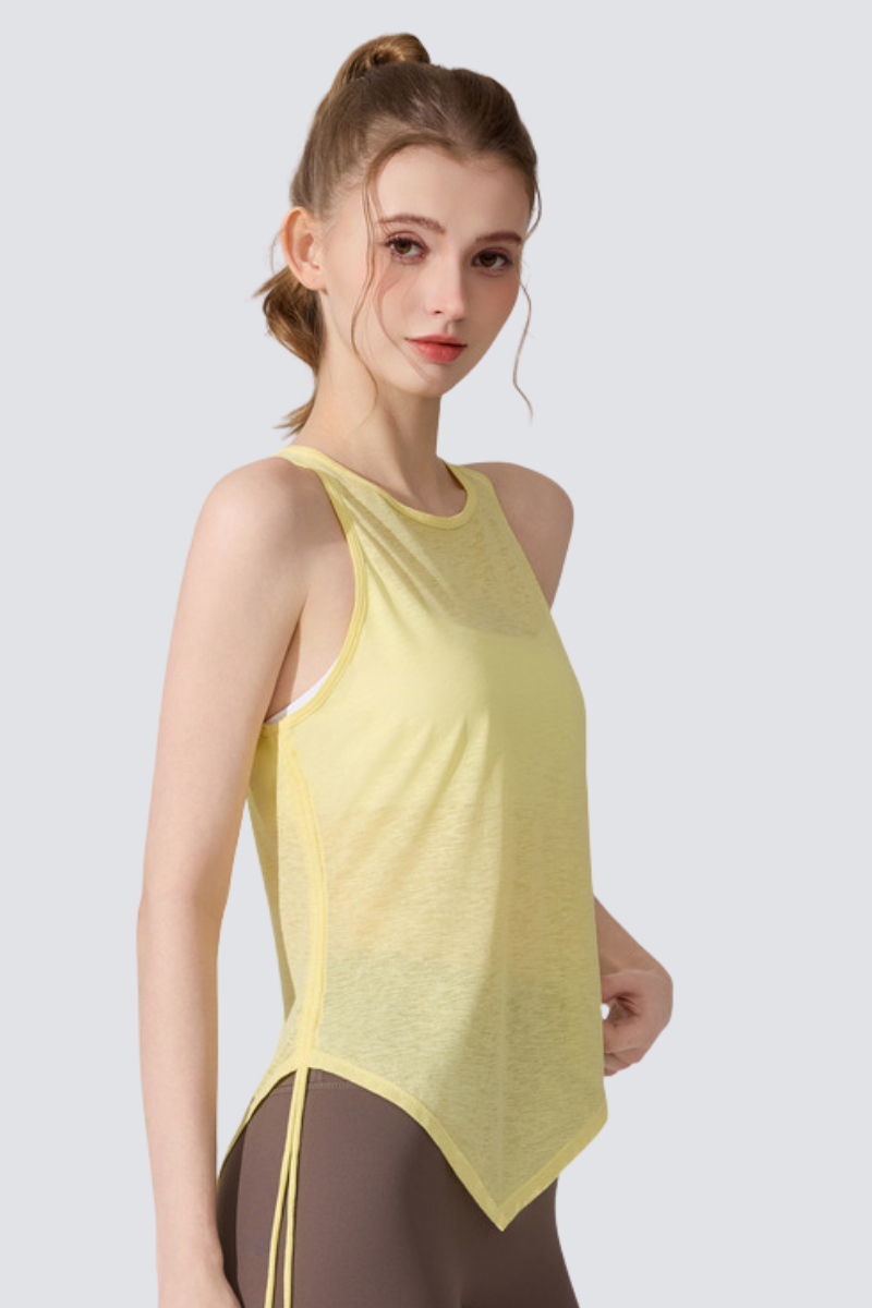 Women's  Summer Side Drawstring Sheer Breathable Tank Top