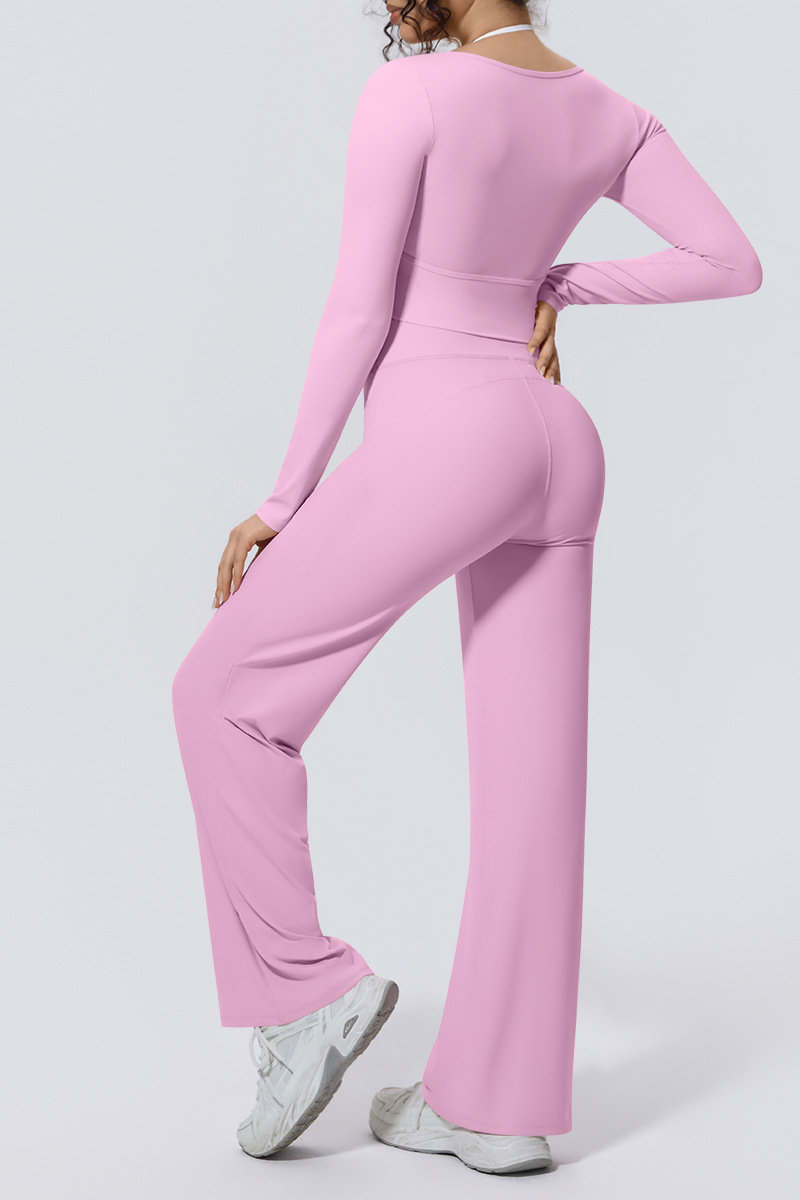Women Sets:Cropped Long Sleeve T-shirt And Straight Leg Pant