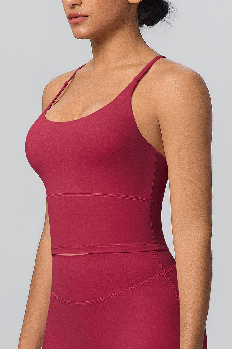 Women's Athletic U-neck Cross Back Thin Straps Tank Top