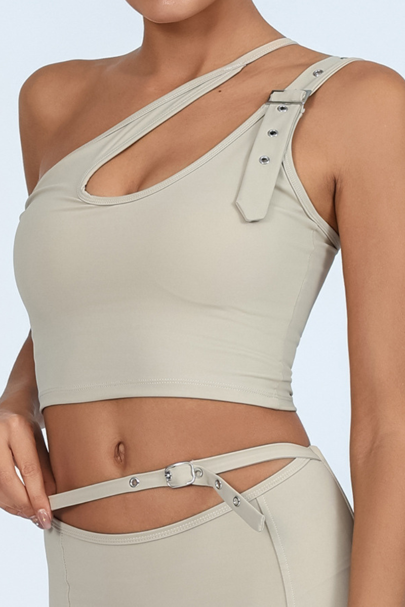 Women's Asymmetric One-Shoulder Cutout Cropped Sports Top