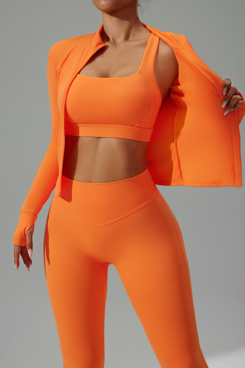 Women's 3-Piece Set :Jacket Sports Bra &Jacket & Leggings