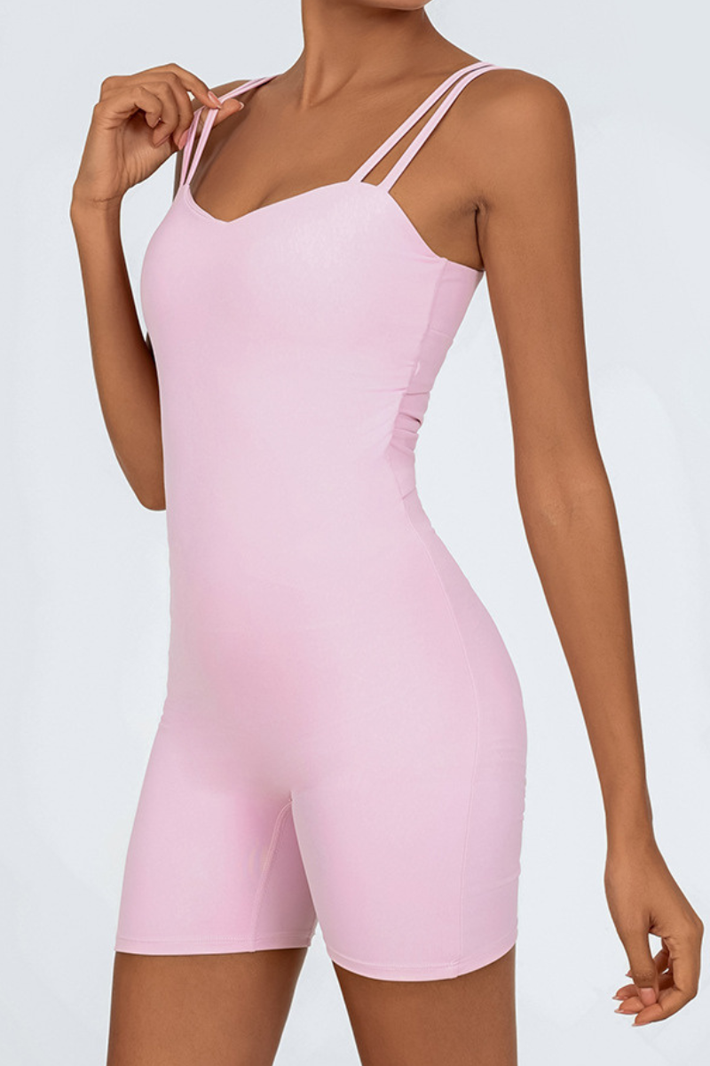 Women's Double Thin Strap Twist Cutout Back Workout Jumpsuit