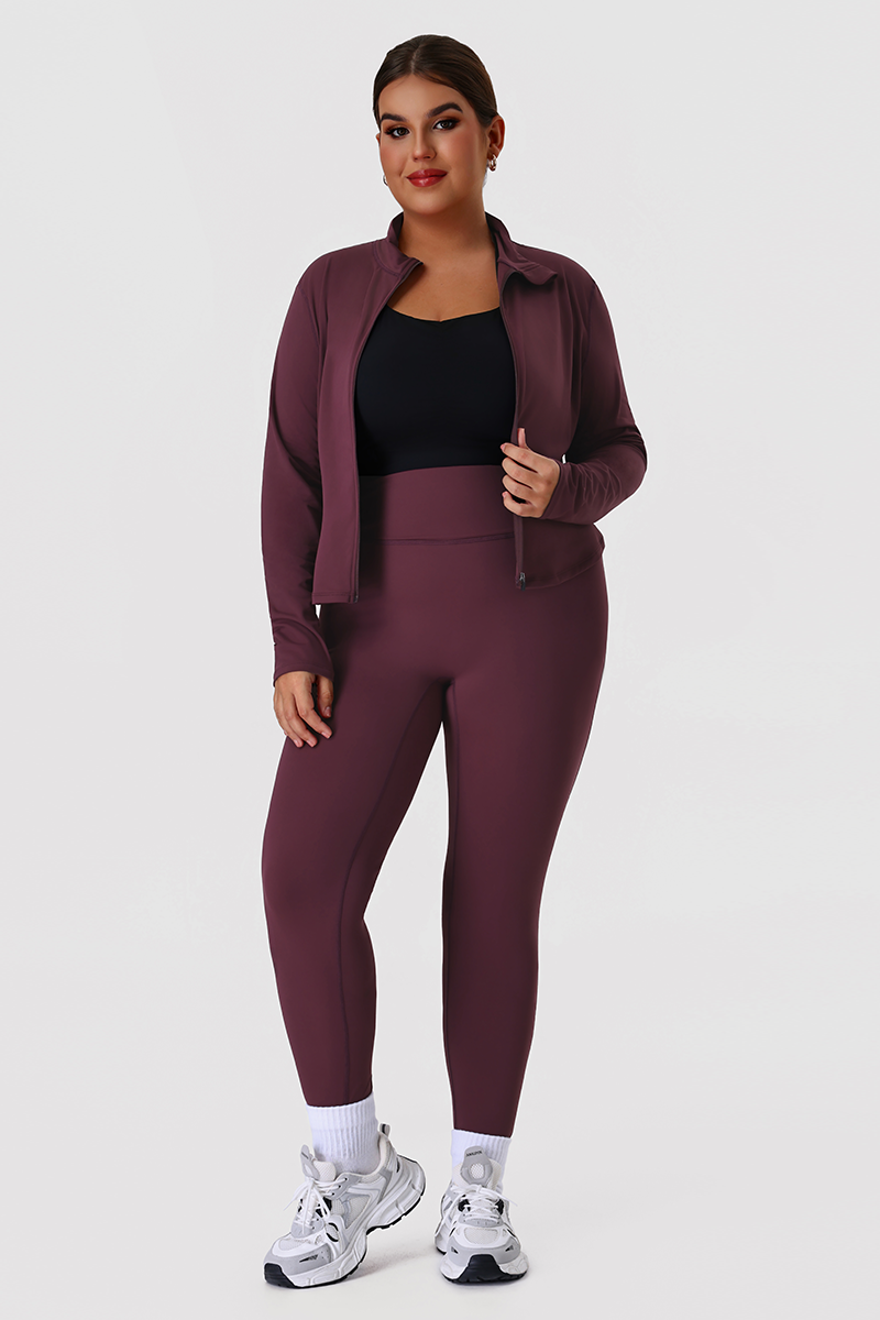 Plus Size Women's Yoga Two-Piece Set: Long Sleeve Jacket And Leggings