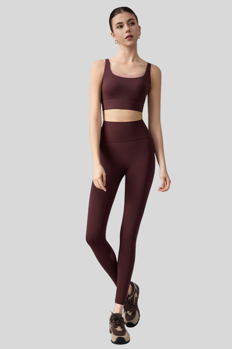 Women's Athletic Set:Color-Block Bra And Mesh-Panel Leggings