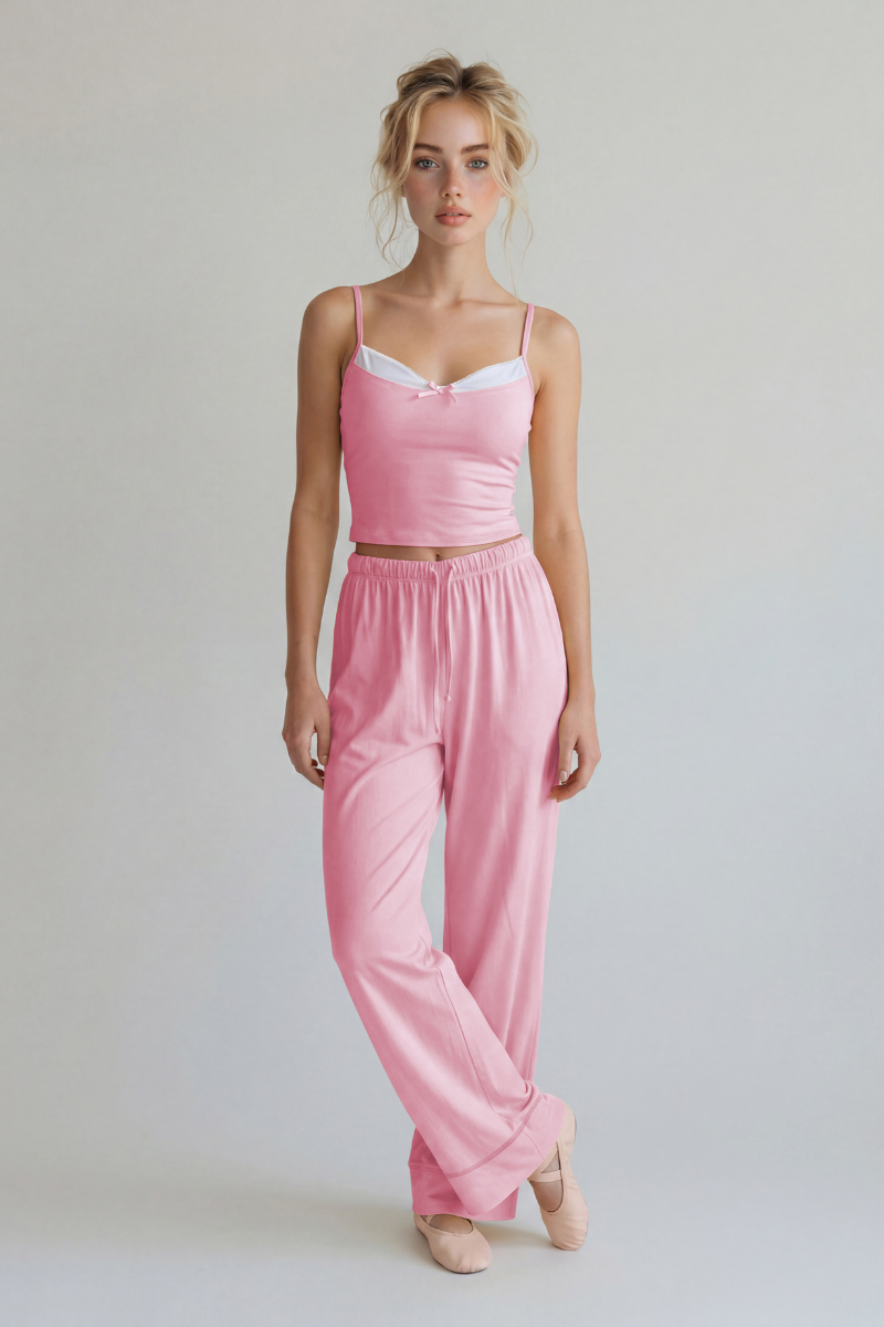 Women's Faux Two-Piece Strap Tank Top And Wide-Leg Pants Set
