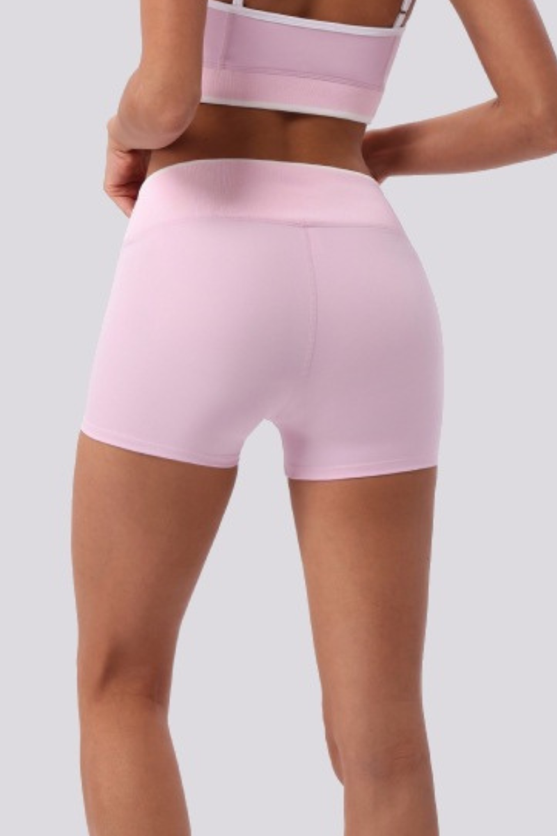 Women's Contrast Cross V Waist Bare Feel Yoga Shorts